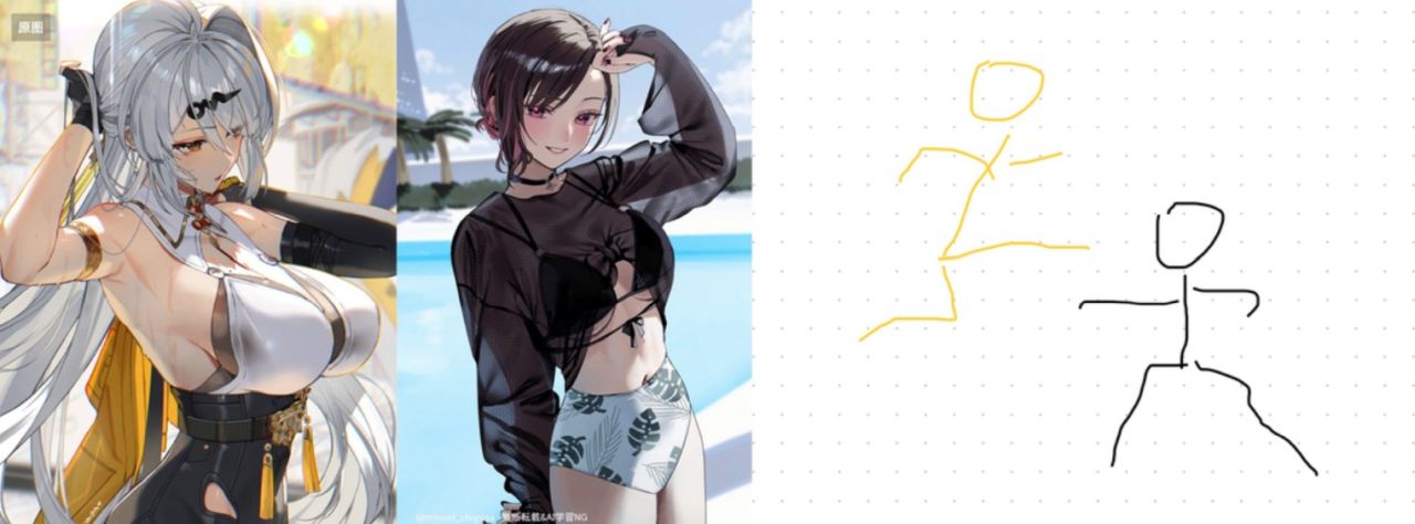 Sketsa Tangan Mengatur Pose Multi-Karakter